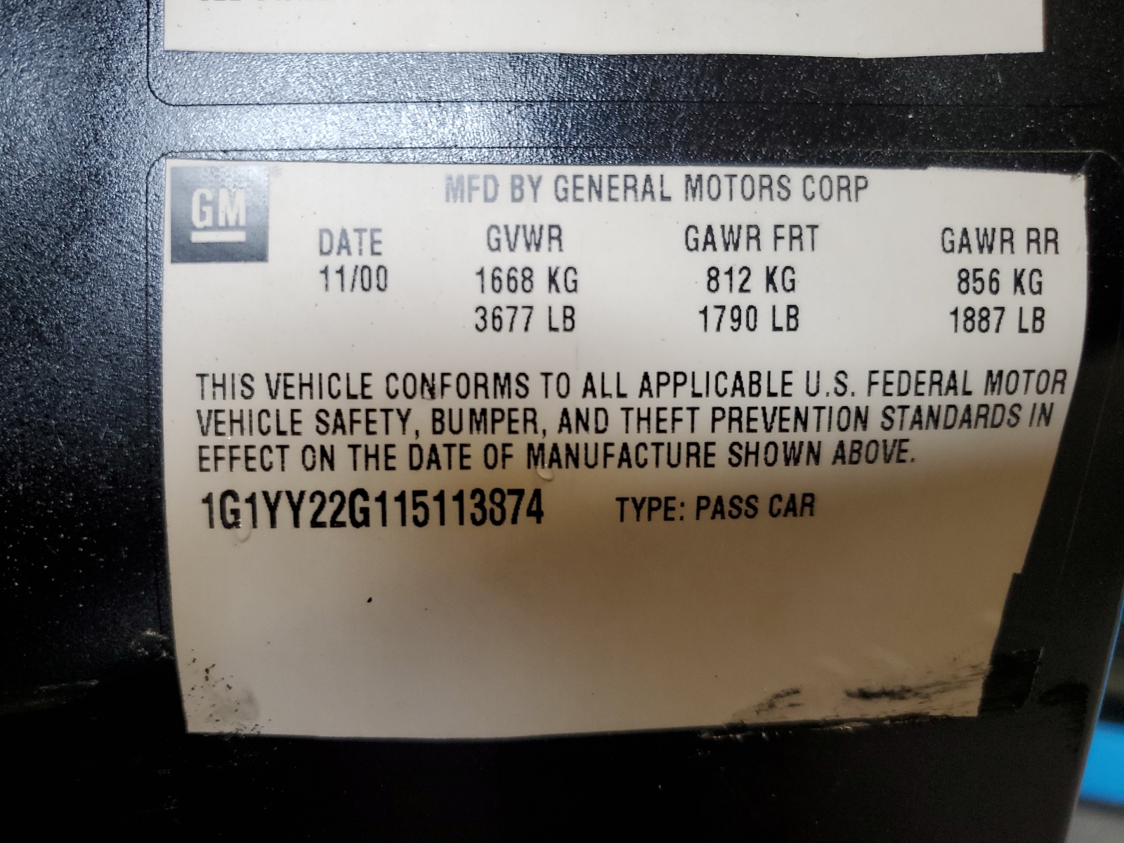 1G1YY22G115113874 2001 Chevrolet Corvette