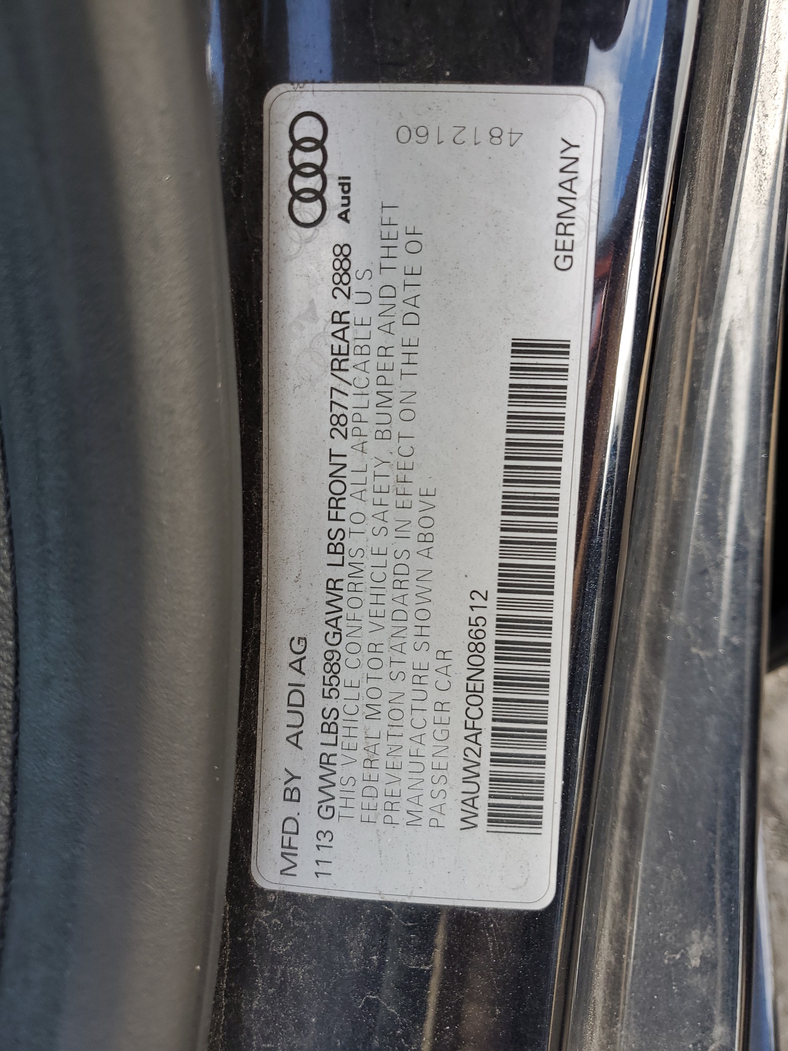 WAUW2AFC0EN086512 2014 Audi S7 Premium