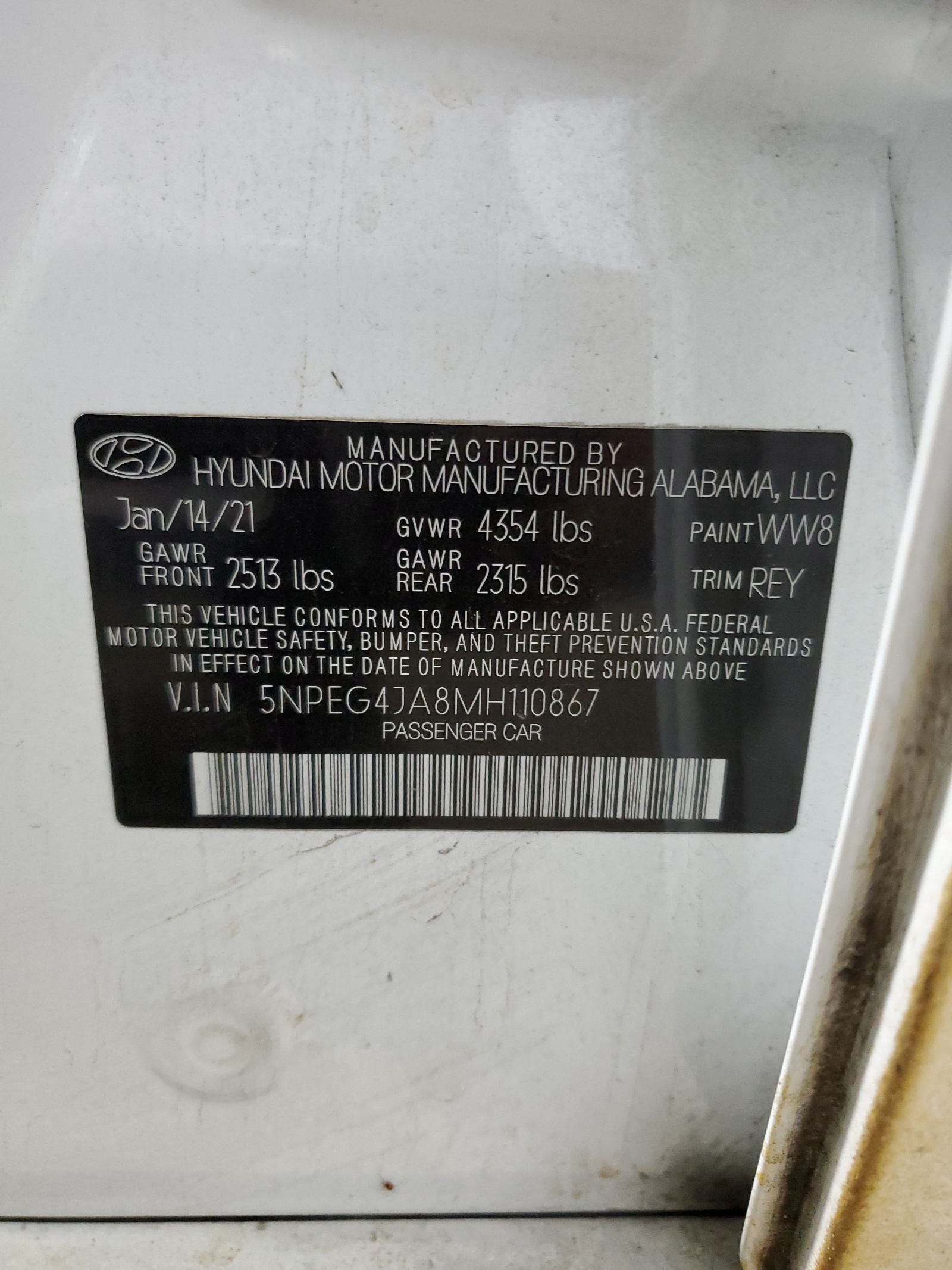 5NPEG4JA8MH110867 2021 Hyundai Sonata Se