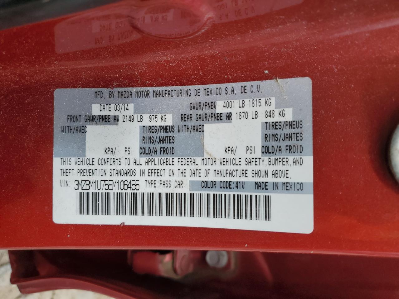 2014 Mazda 3 Sport VIN: 3MZBM1U75EM106455 Lot: 63451784