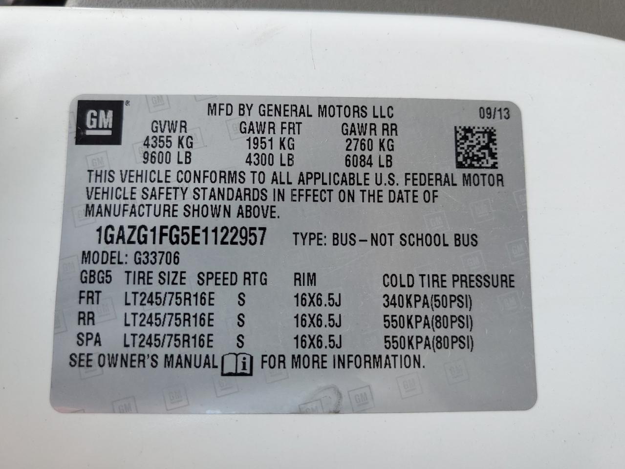 2014 Chevrolet Express G3500 Lt VIN: 1GAZG1FG5E1122957 Lot: 61207214