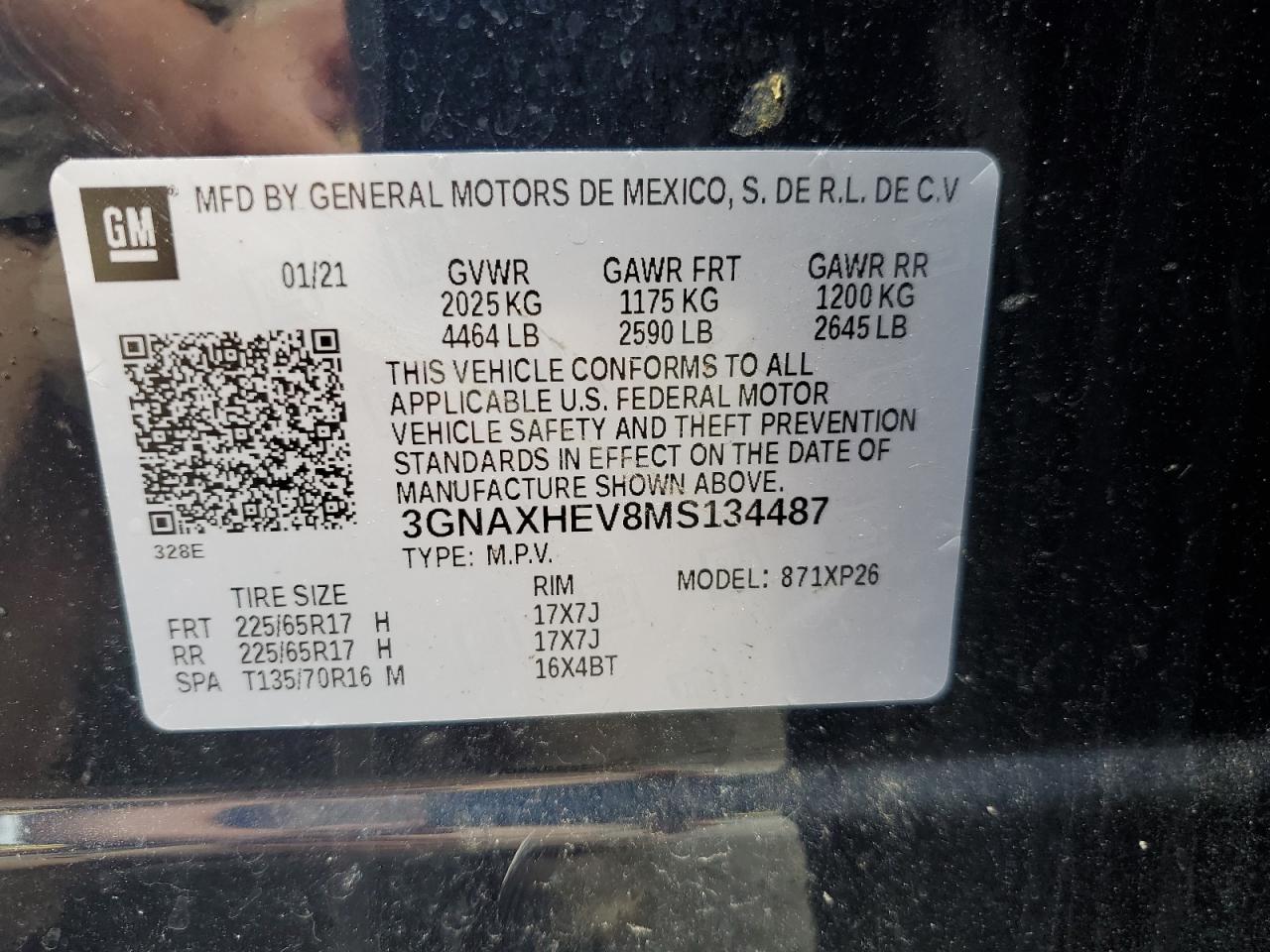 3GNAXHEV8MS134487 2021 Chevrolet Equinox Ls