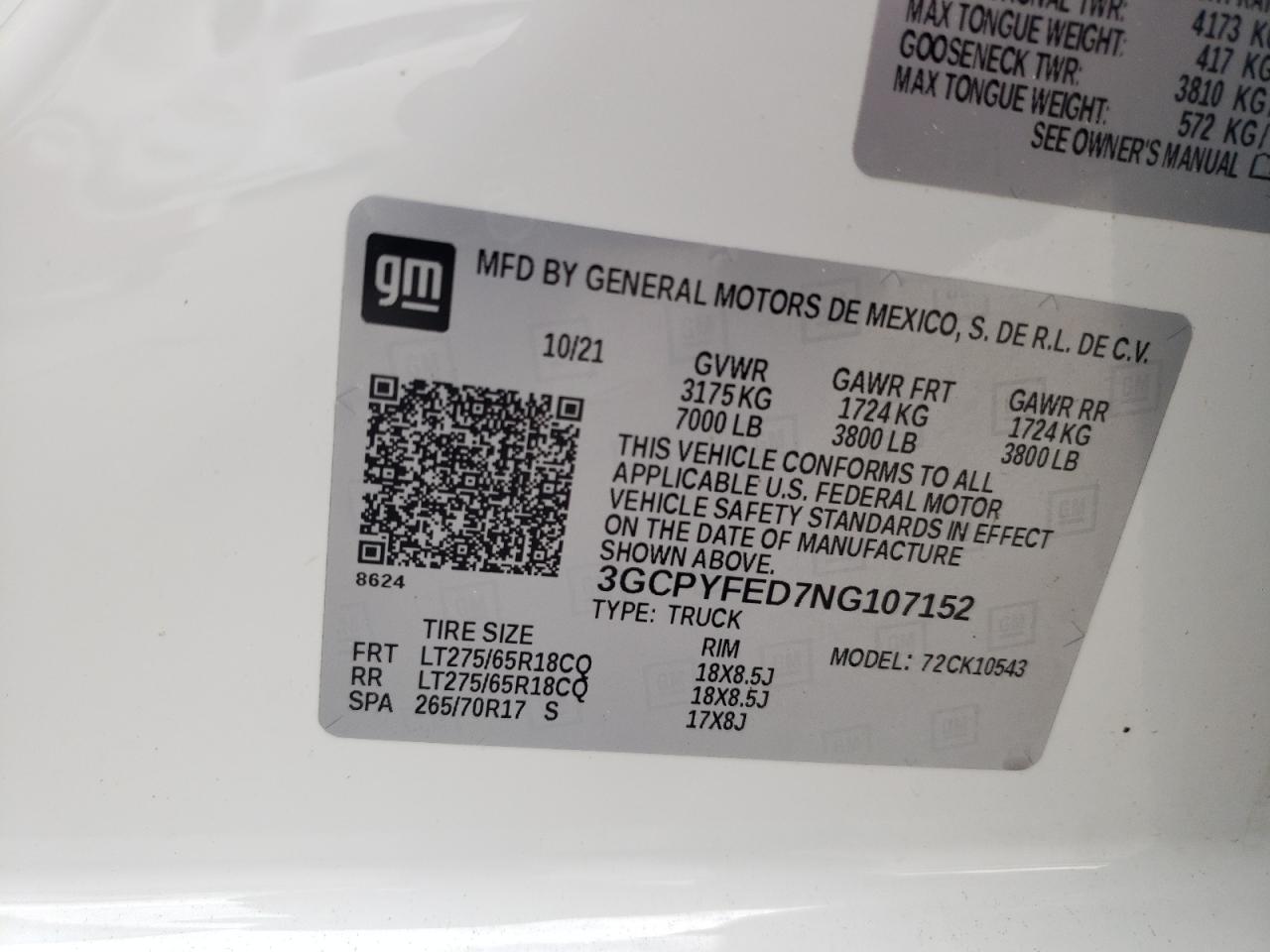 2022 Chevrolet Silverado Ltd K1500 Lt Trail Boss VIN: 3GCPYFED7NG107152 Lot: 64319764