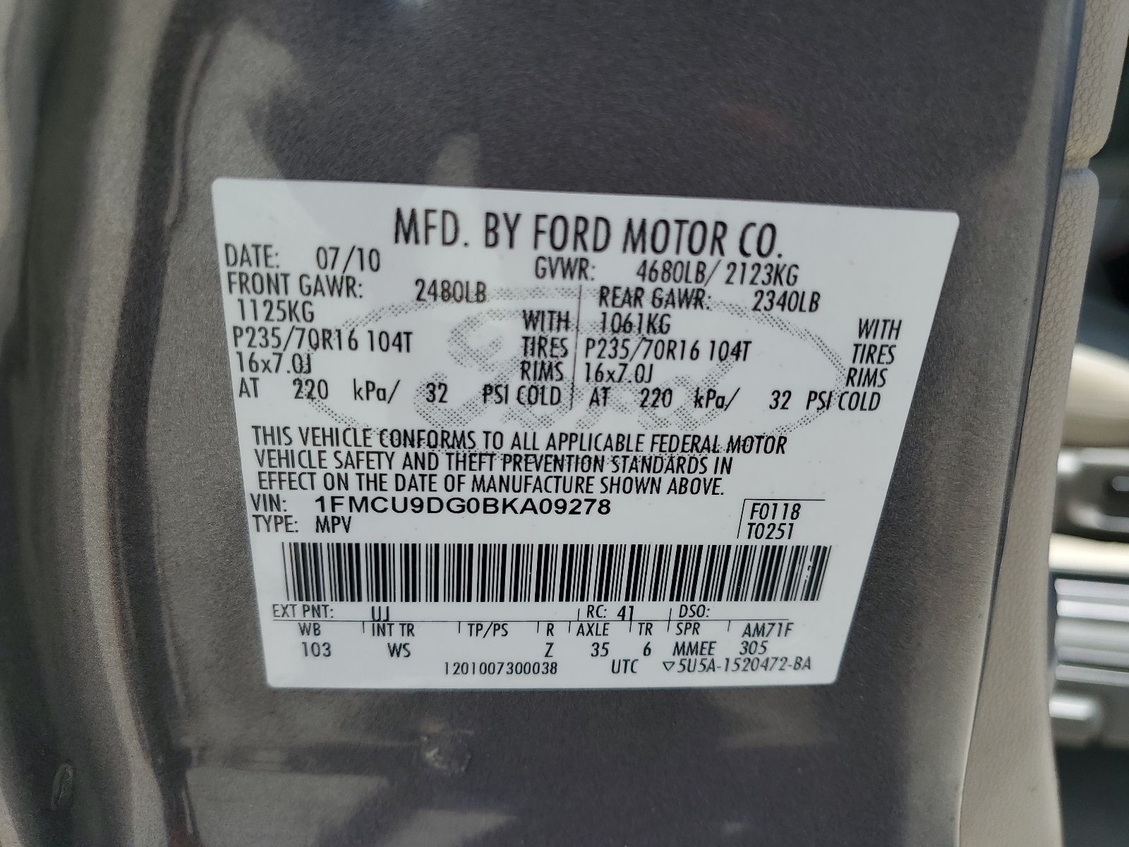 1FMCU9DG0BKA09278 2011 Ford Escape Xlt