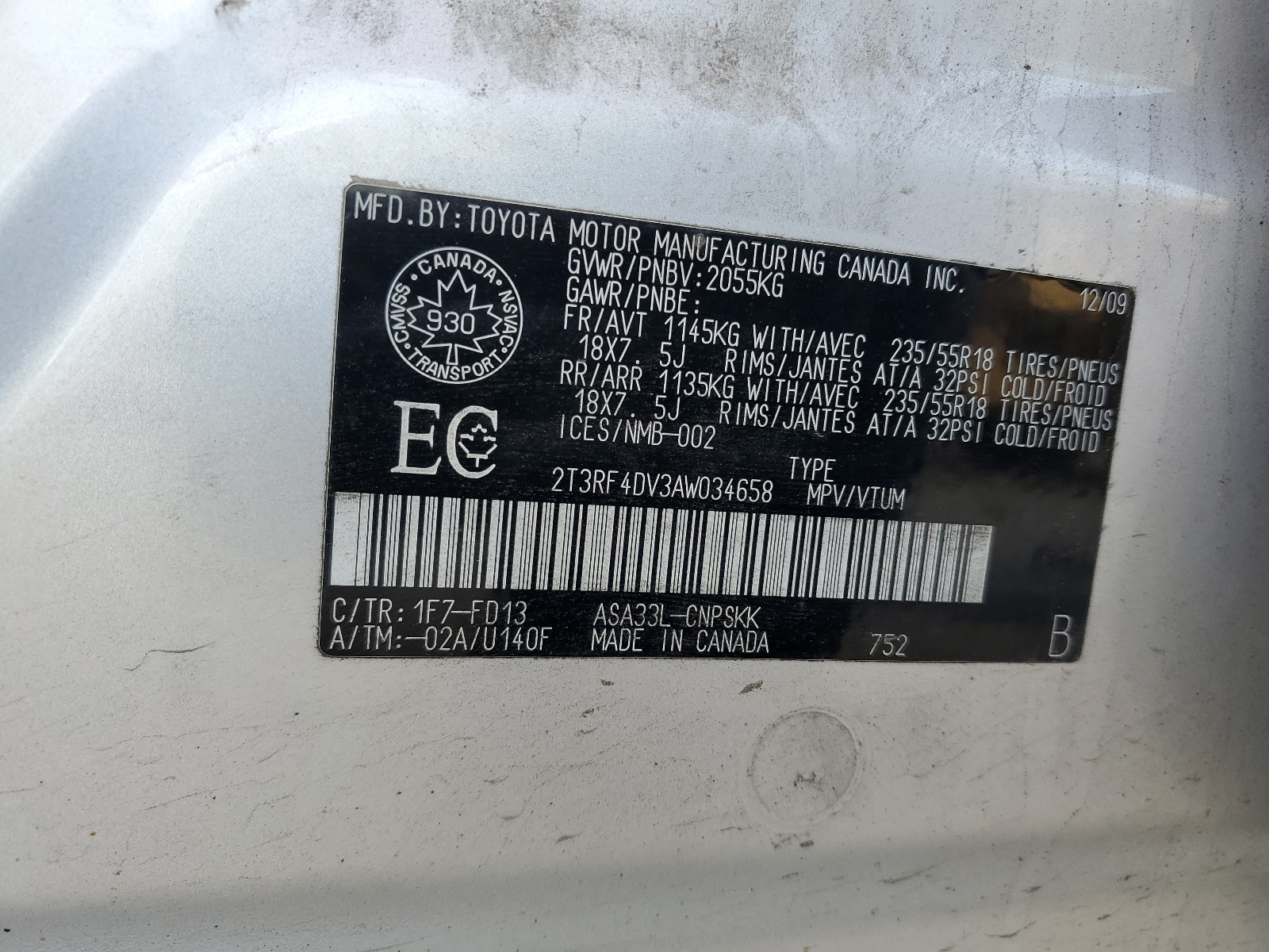 2T3RF4DV3AW034658 2010 Toyota Rav4 Sport