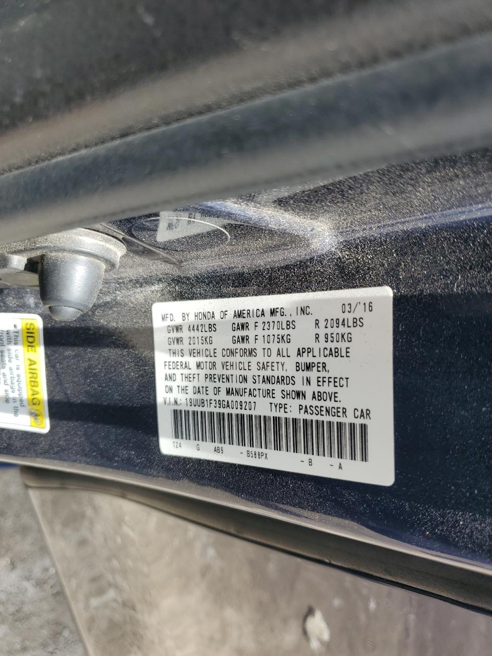 19UUB1F39GA009207 2016 Acura Tlx