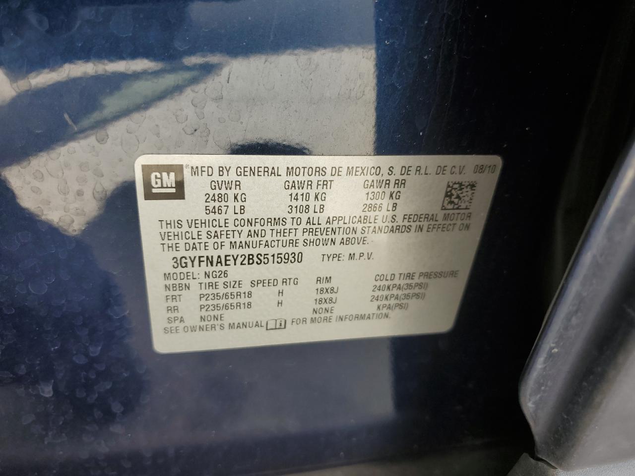 2011 Cadillac Srx Luxury Collection VIN: 3GYFNAEY2BS515930 Lot: 63040724