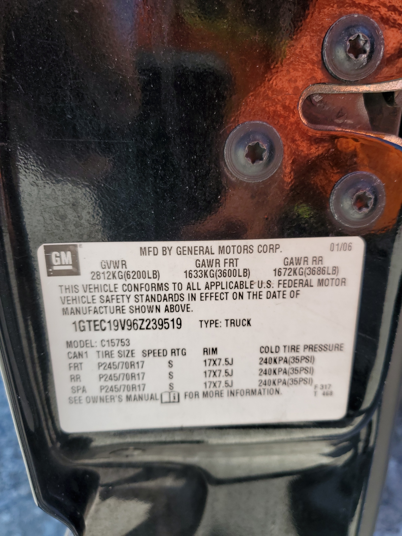 1GTEC19V96Z239519 2006 GMC New Sierra C1500