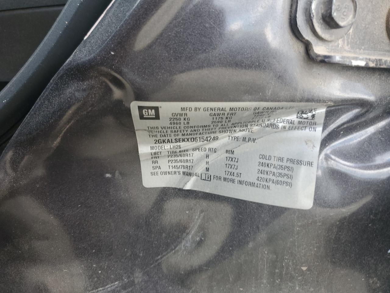 2013 GMC Terrain Sle VIN: 2GKALSEKXD6154248 Lot: 63521594