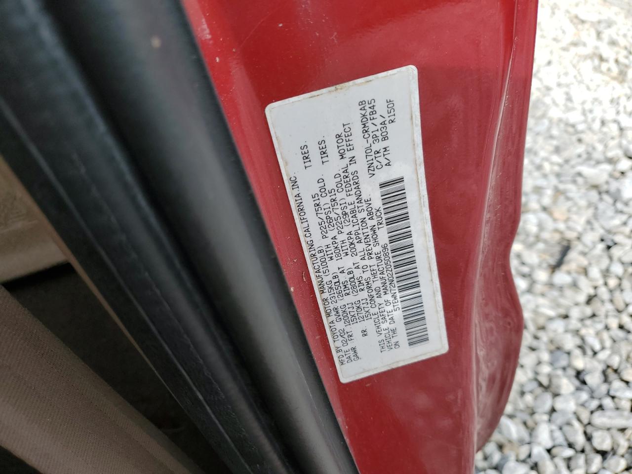 2002 Toyota Tacoma Xtracab VIN: 5TEWN72N02Z050896 Lot: 64816884