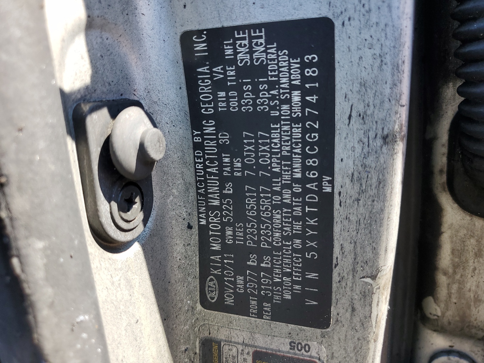 5XYKTDA68CG274183 2012 Kia Sorento Base