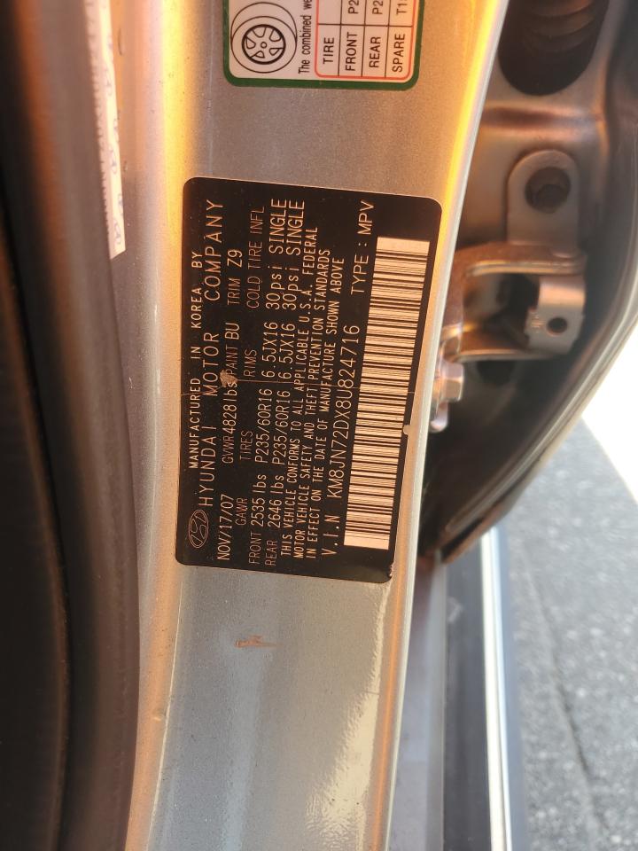 2008 Hyundai Tucson Se VIN: KM8JN72DX8U824716 Lot: 64954474