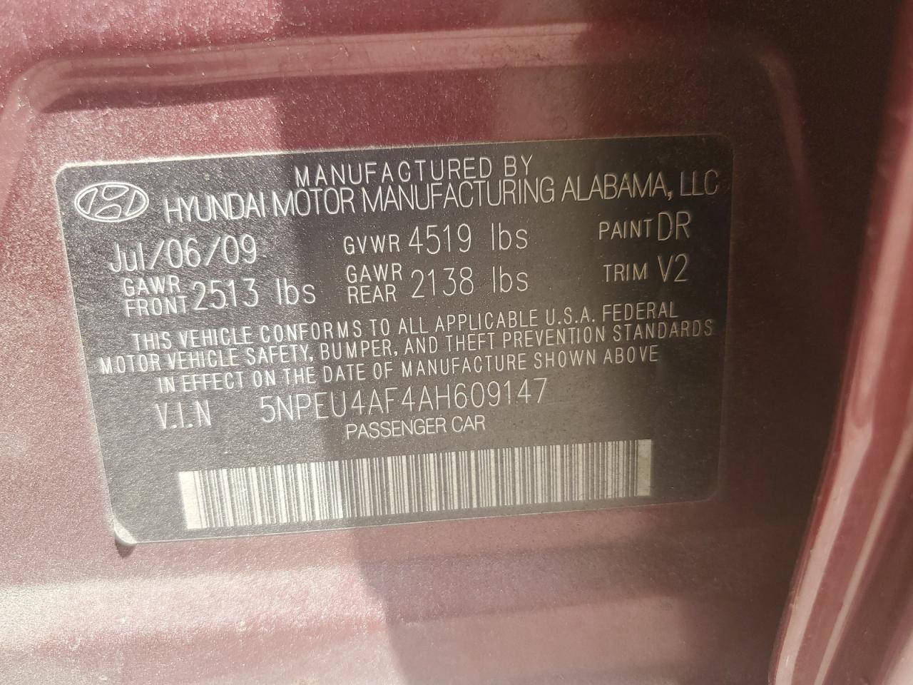 5NPEU4AF4AH609147 2010 Hyundai Sonata Se