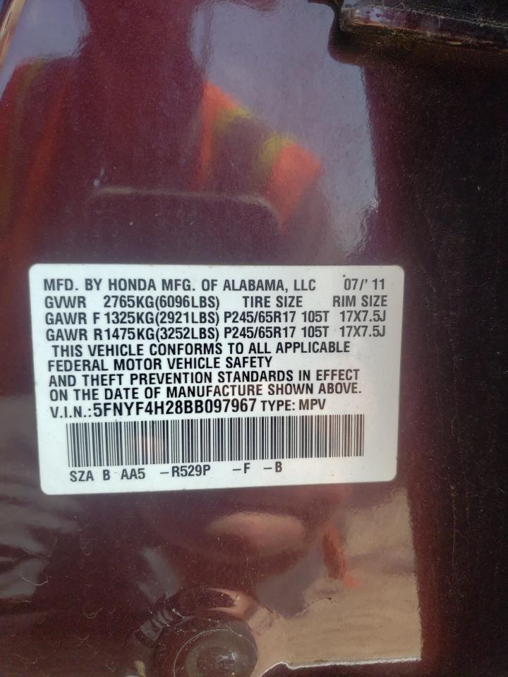 5FNYF4H28BB097967 2011 Honda Pilot Lx