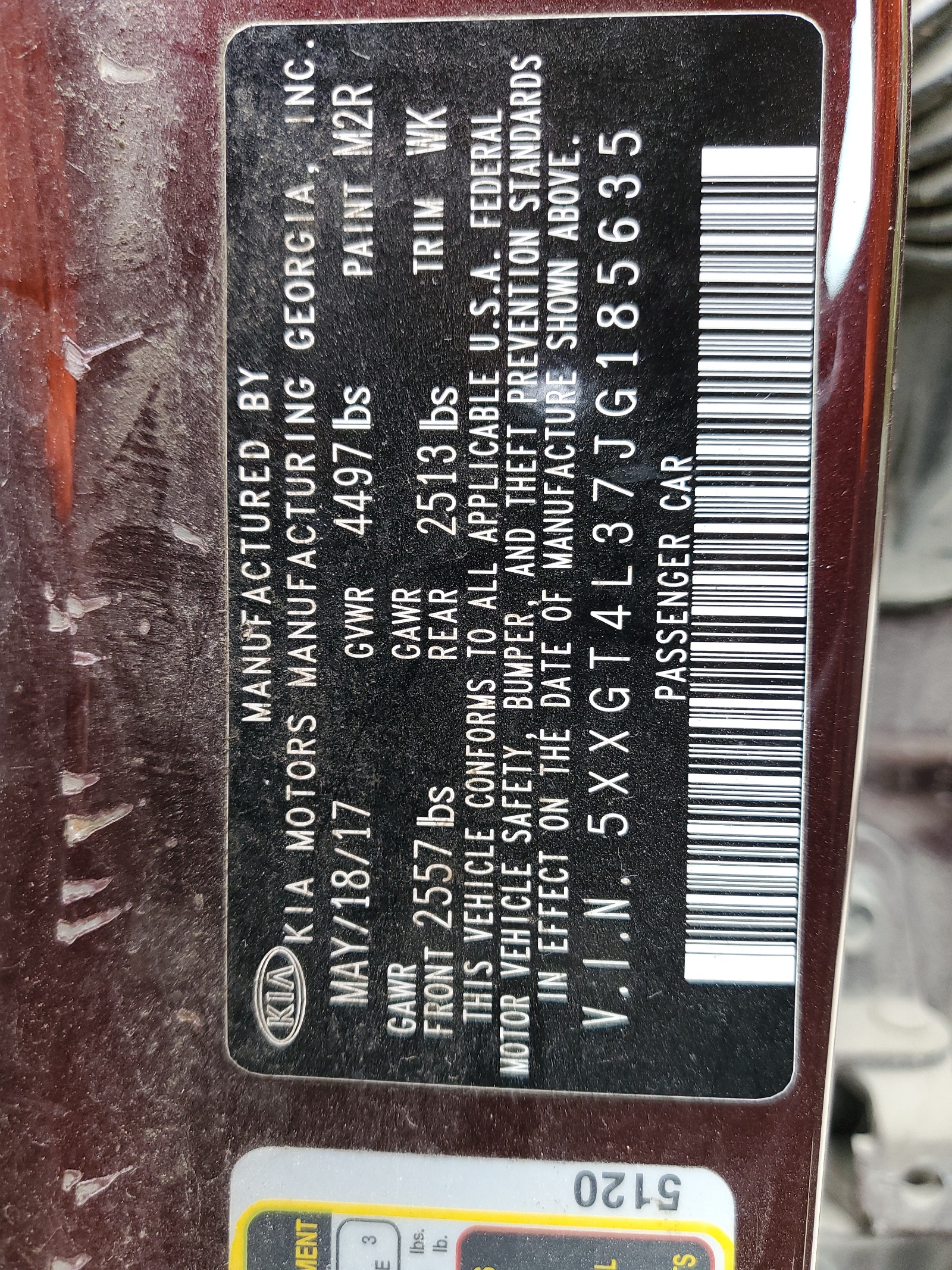 5XXGT4L37JG185635 2018 Kia Optima Lx