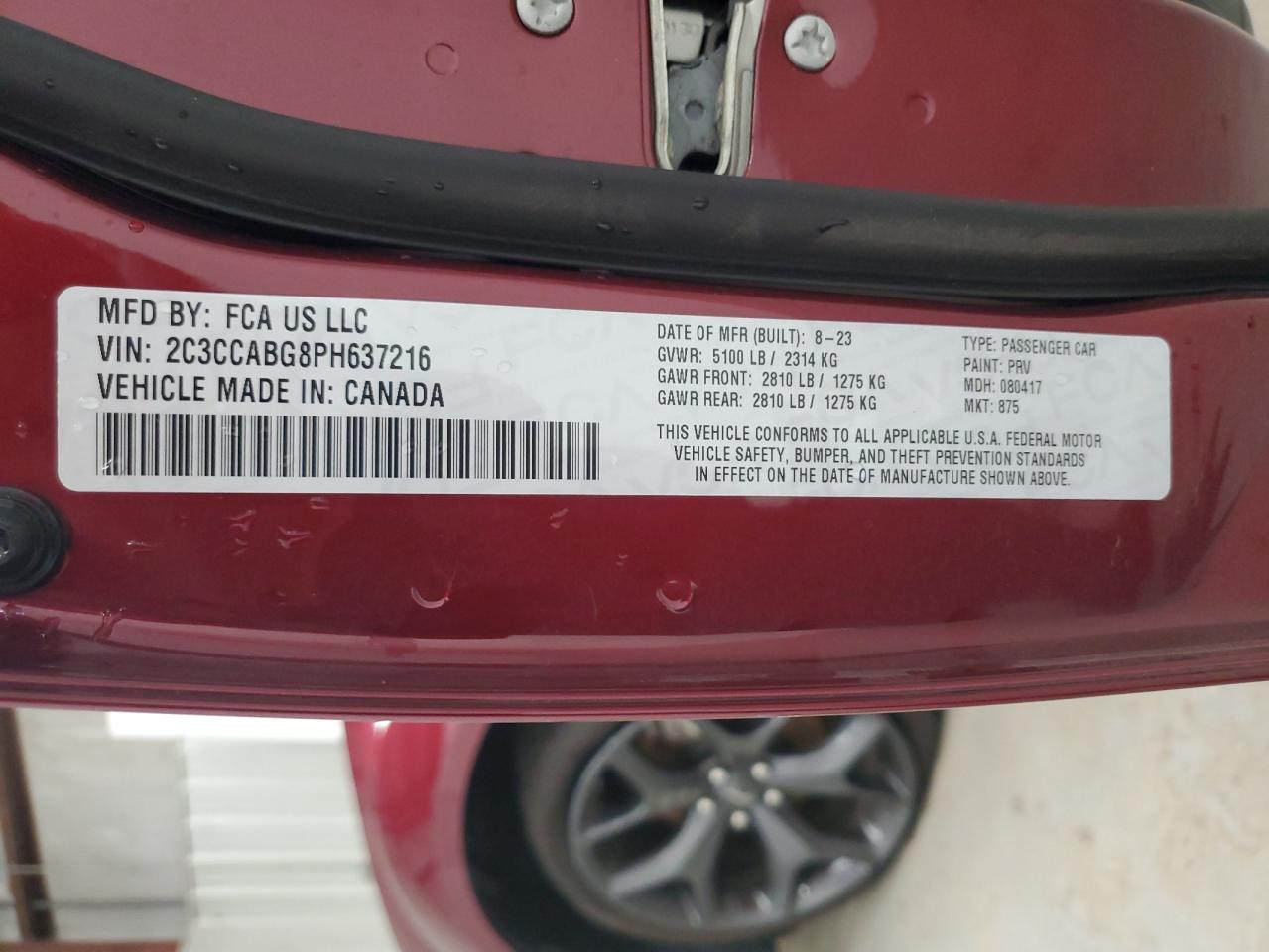 2023 Chrysler 300 S VIN: 2C3CCABG8PH637216 Lot: 65340864