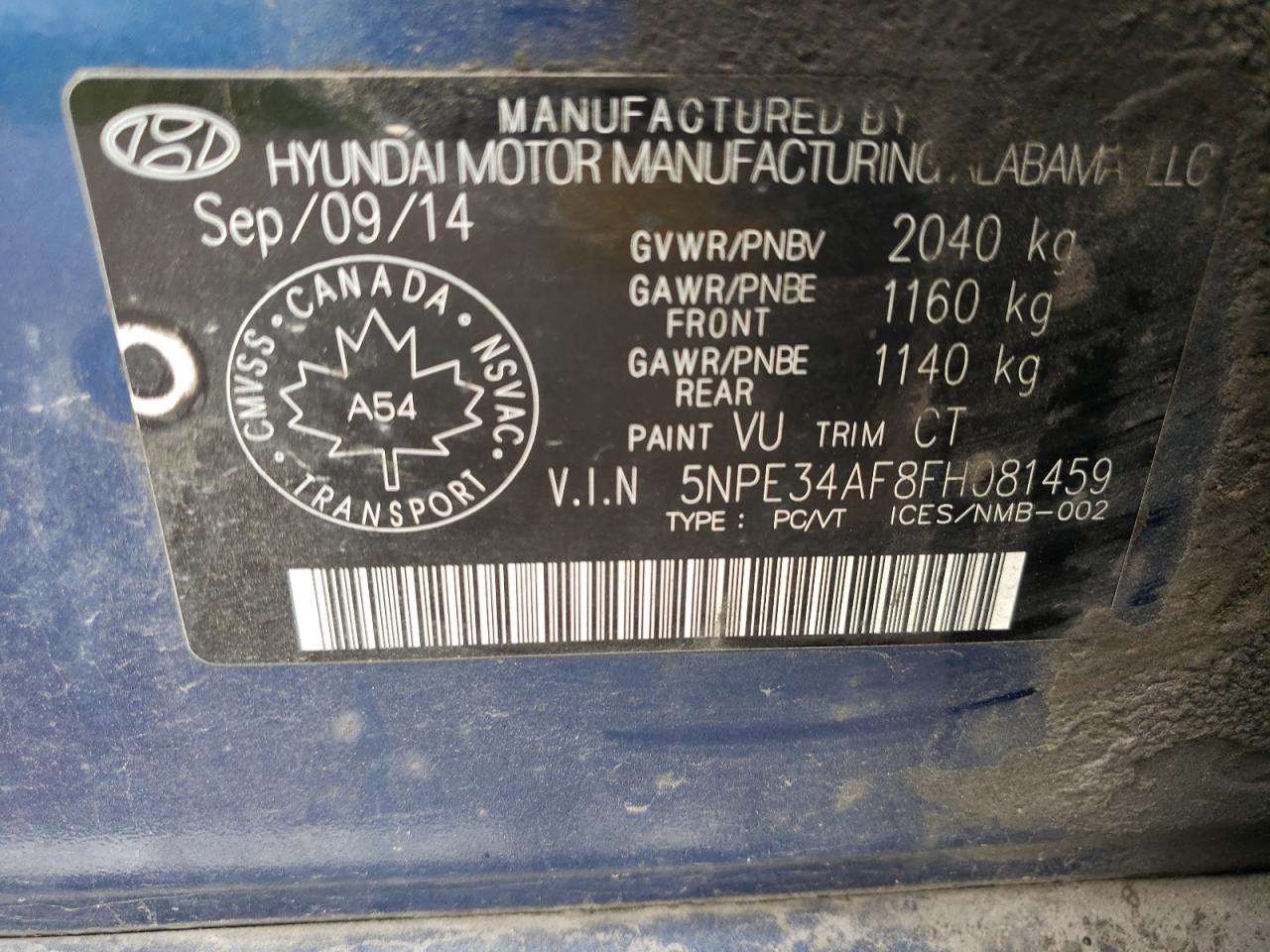 2015 Hyundai Sonata Sport VIN: 5NPE34AF8FH081459 Lot: 62555514