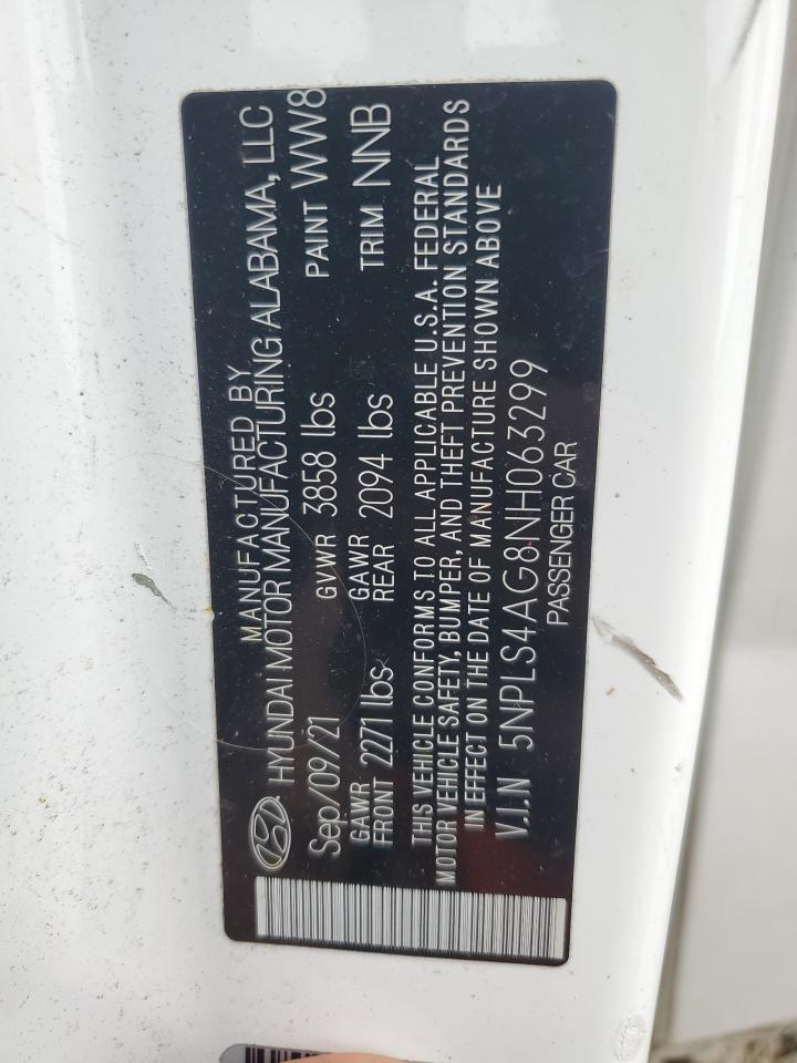 2022 Hyundai Elantra Sel VIN: 5NPLS4AG8NH063299 Lot: 64316694