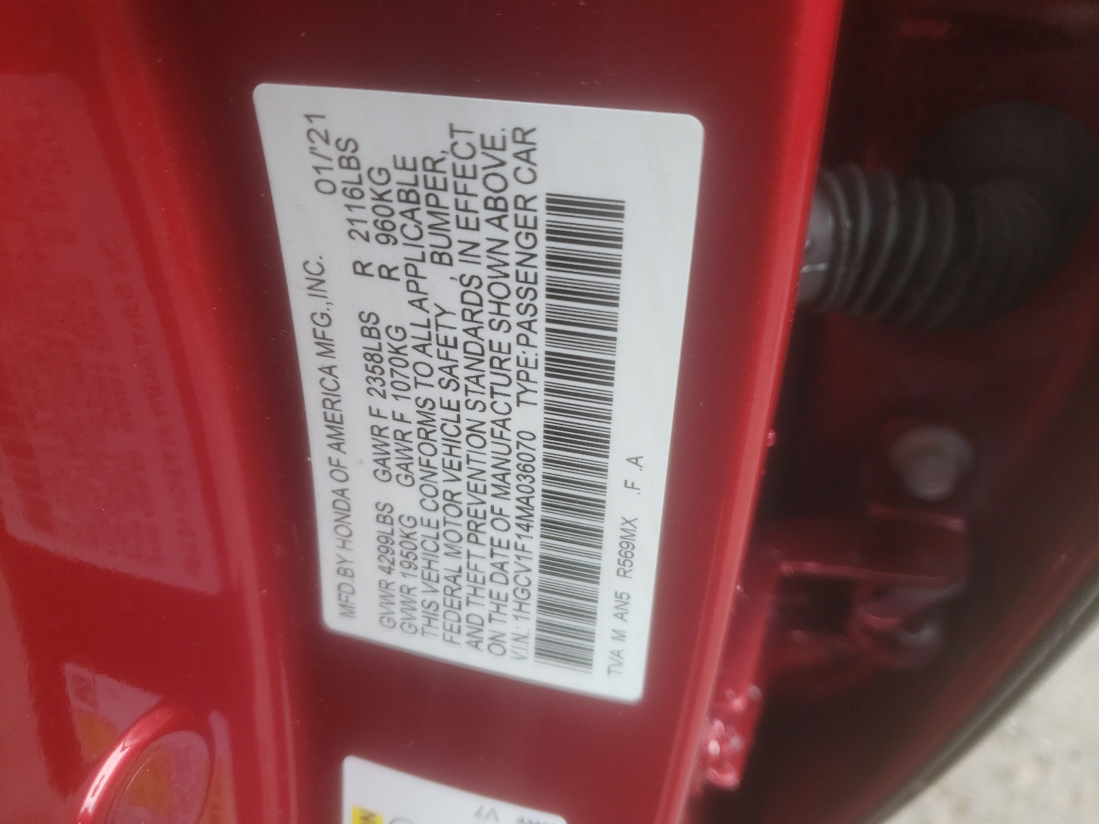 1HGCV1F14MA036070 2021 Honda Accord Lx