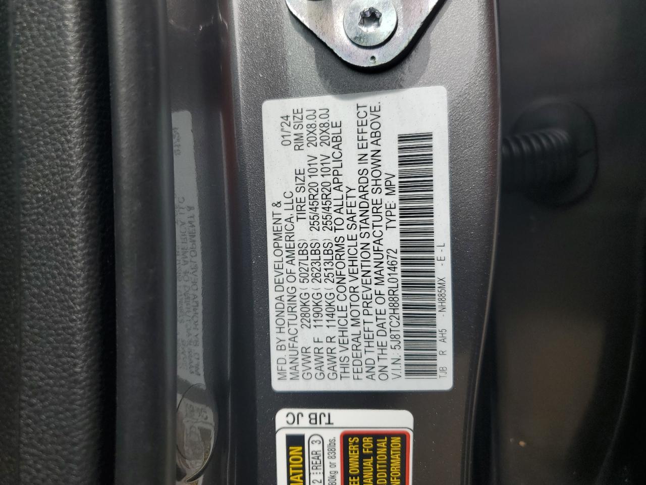 2024 Acura Rdx A-Spec Advance VIN: 5J8TC2H88RL014672 Lot: 62116854