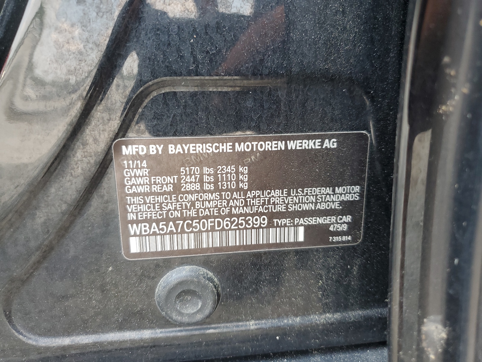 WBA5A7C50FD625399 2015 BMW 528 Xi