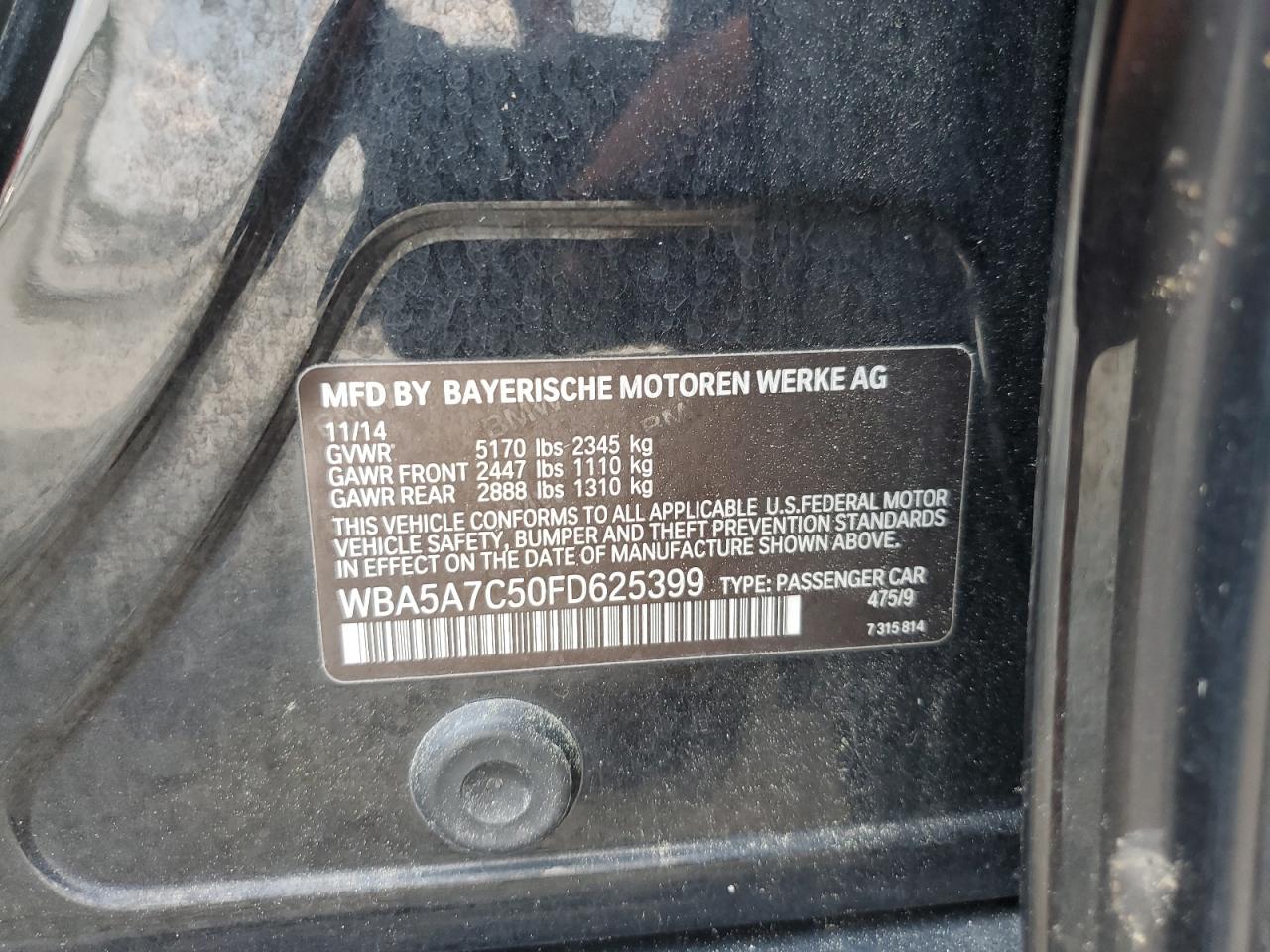 2015 BMW 528 Xi VIN: WBA5A7C50FD625399 Lot: 63358594