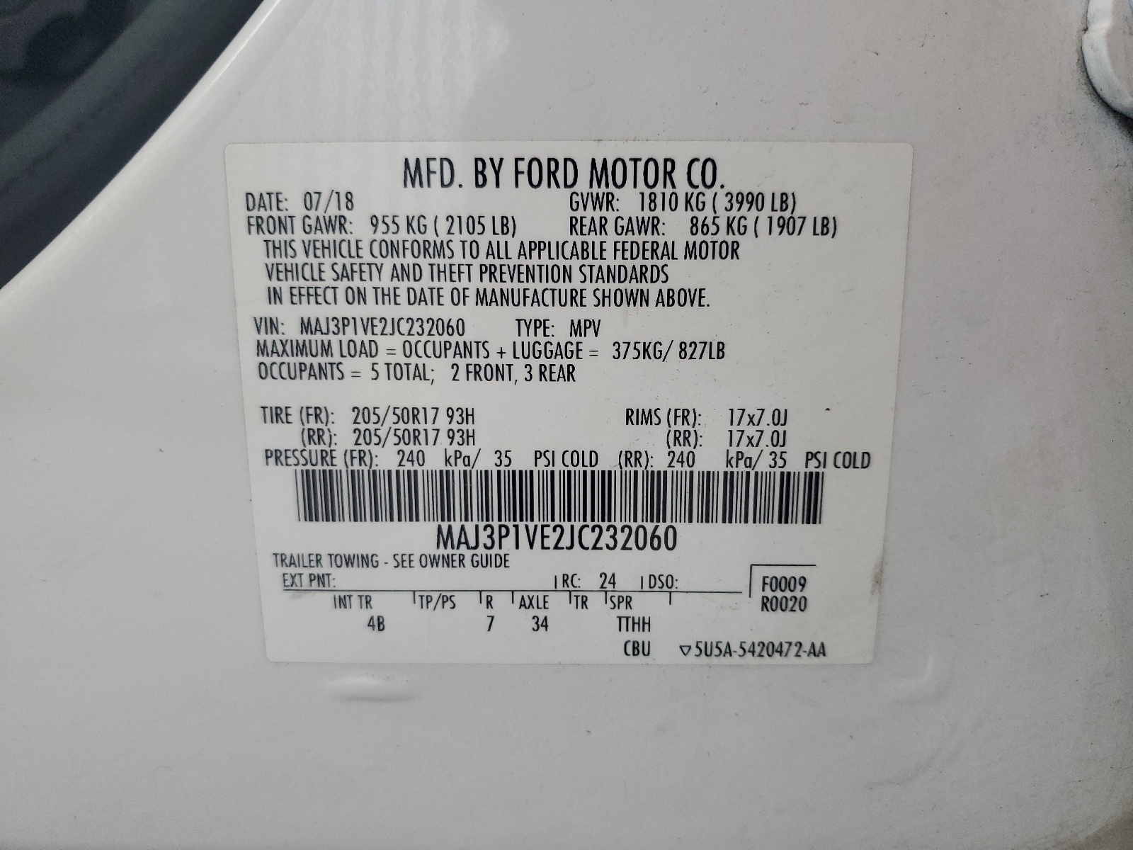 MAJ3P1VE2JC232060 2018 Ford Ecosport Titanium