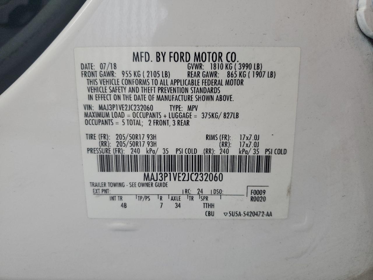 2018 Ford Ecosport Titanium VIN: MAJ3P1VE2JC232060 Lot: 65642804