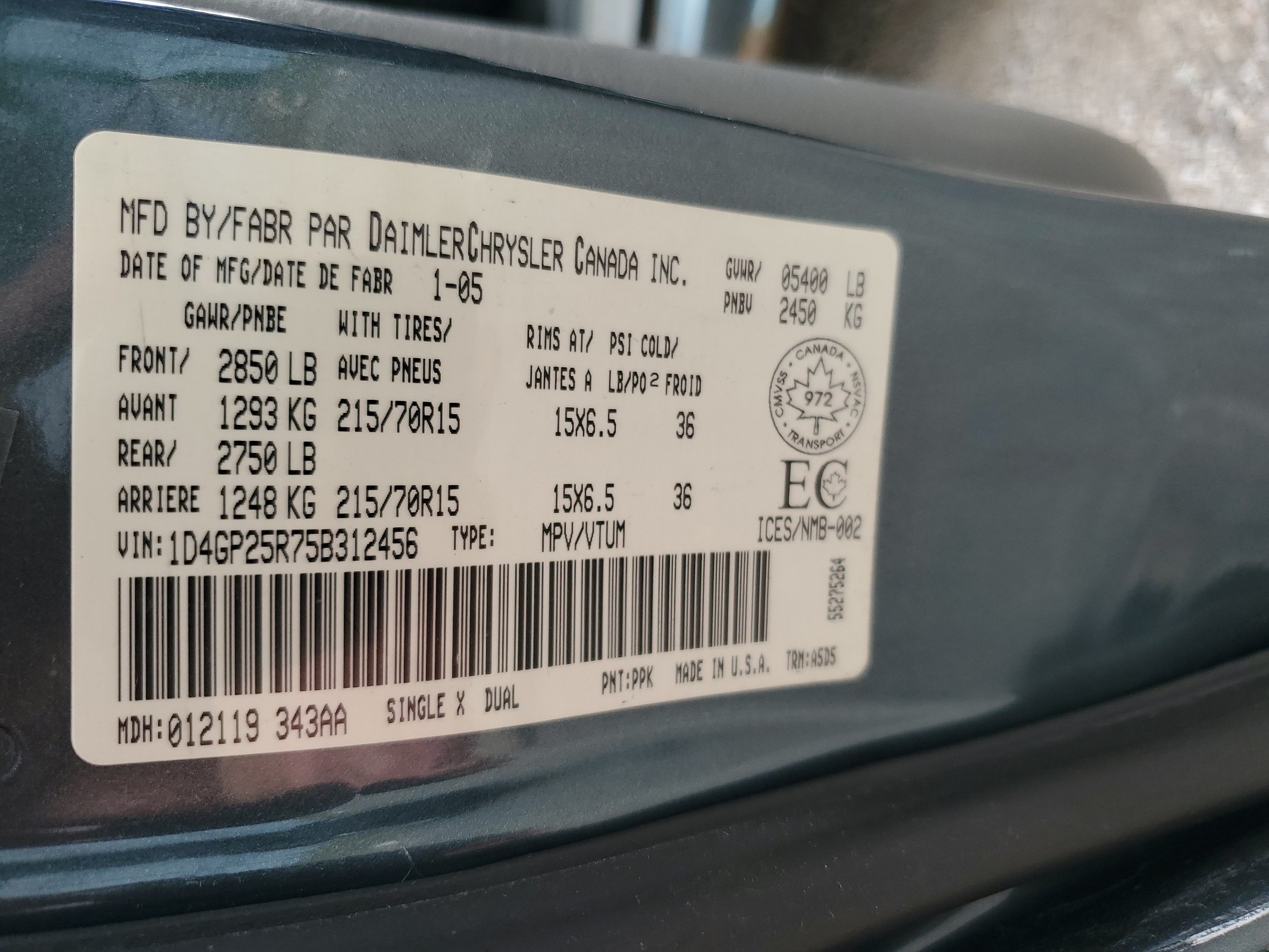 1D4GP25R75B312456 2005 Dodge Caravan Se