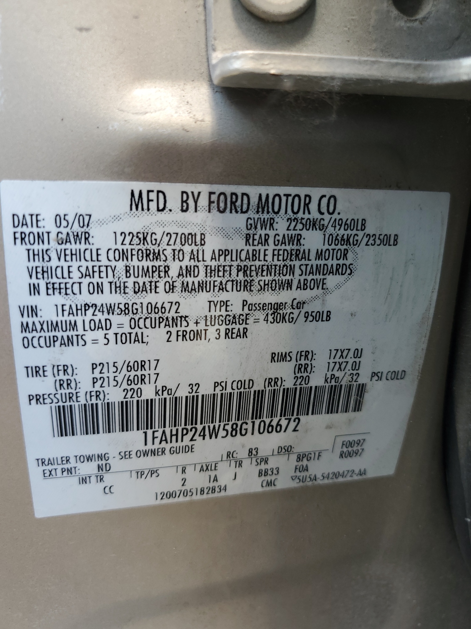 1FAHP24W58G106672 2008 Ford Taurus Sel