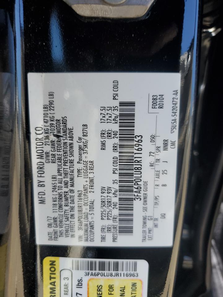 2018 Ford Fusion Se Hybrid VIN: 3FA6P0LU8JR116963 Lot: 61735664