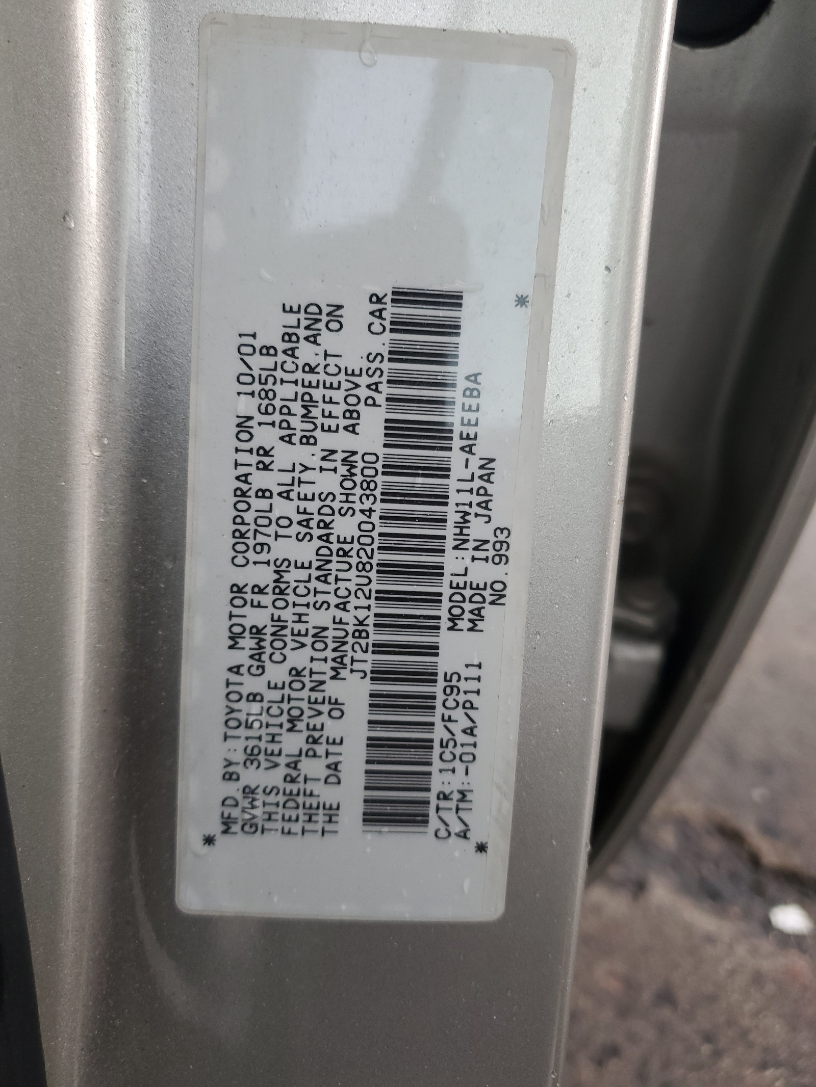 JT2BK12U820043800 2002 Toyota Prius