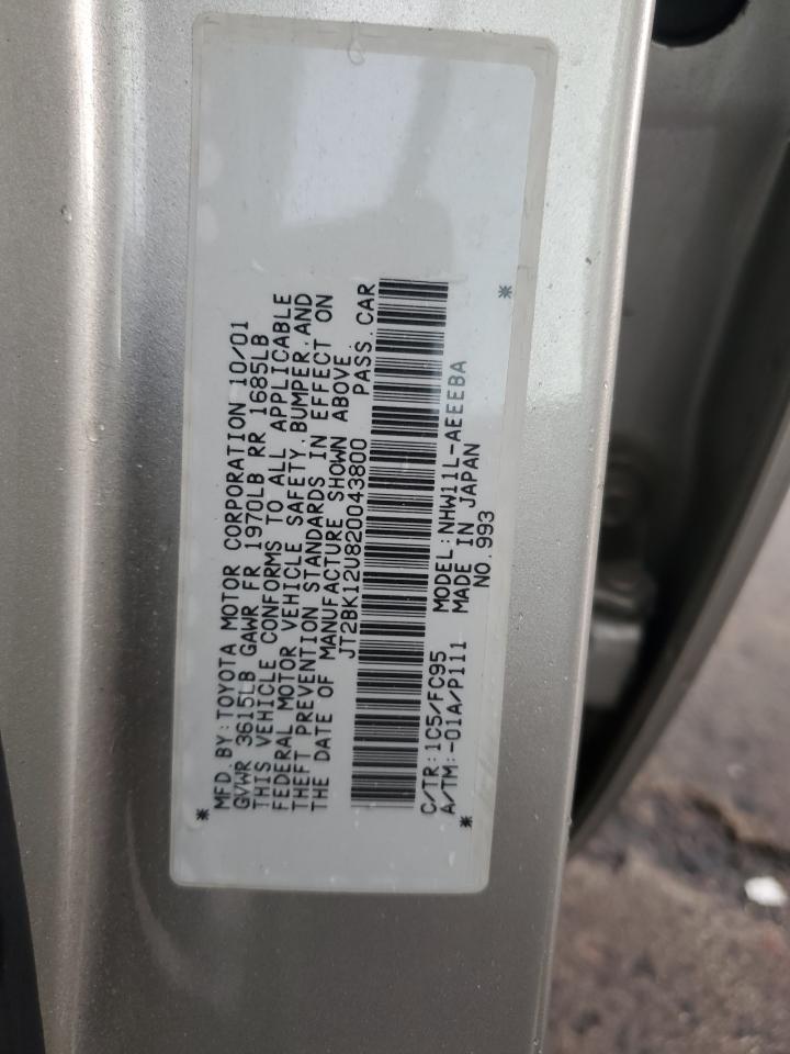 2002 Toyota Prius VIN: JT2BK12U820043800 Lot: 63416344