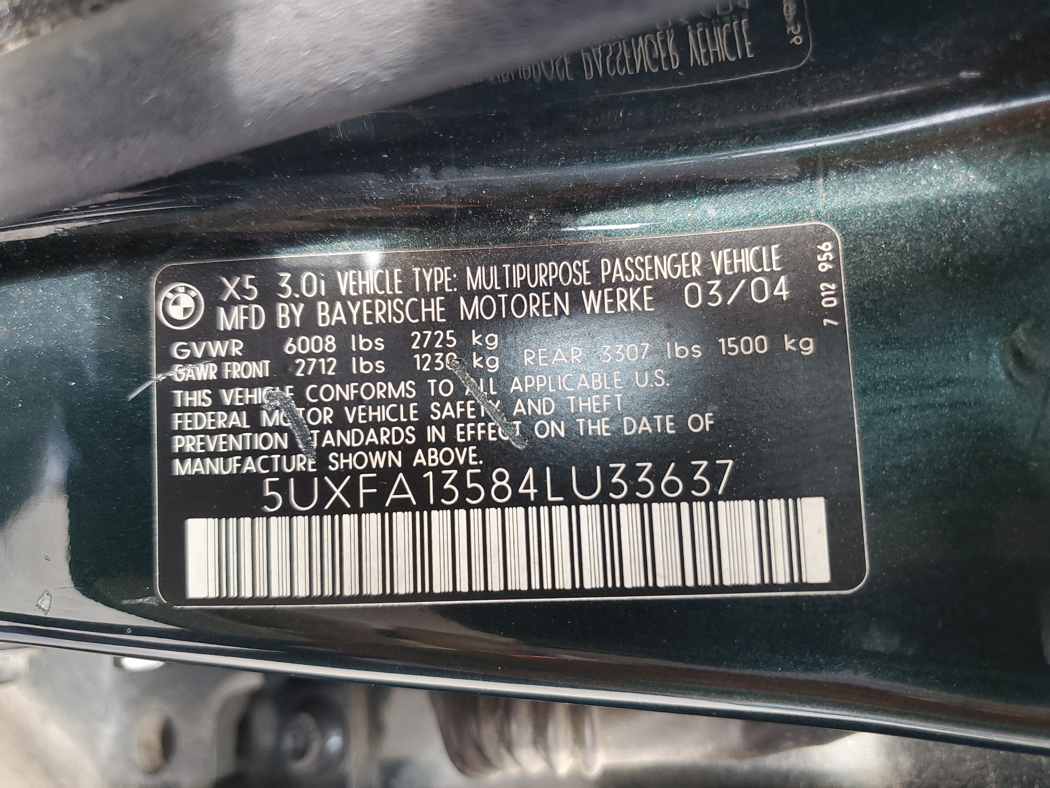 5UXFA13584LU33637 2004 BMW X5 3.0I