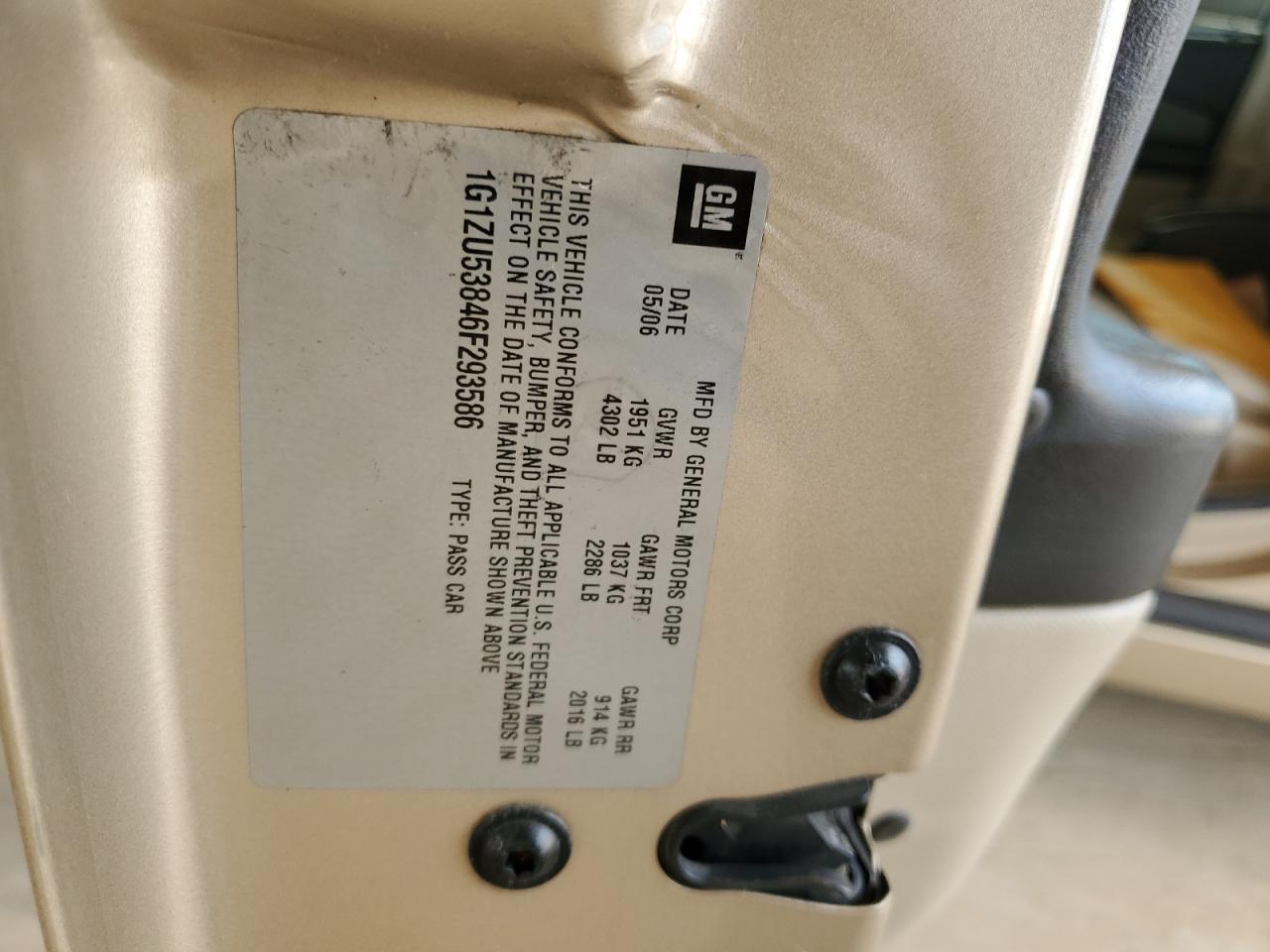 2006 Chevrolet Malibu Ltz VIN: 1G1ZU53846F293586 Lot: 63711194