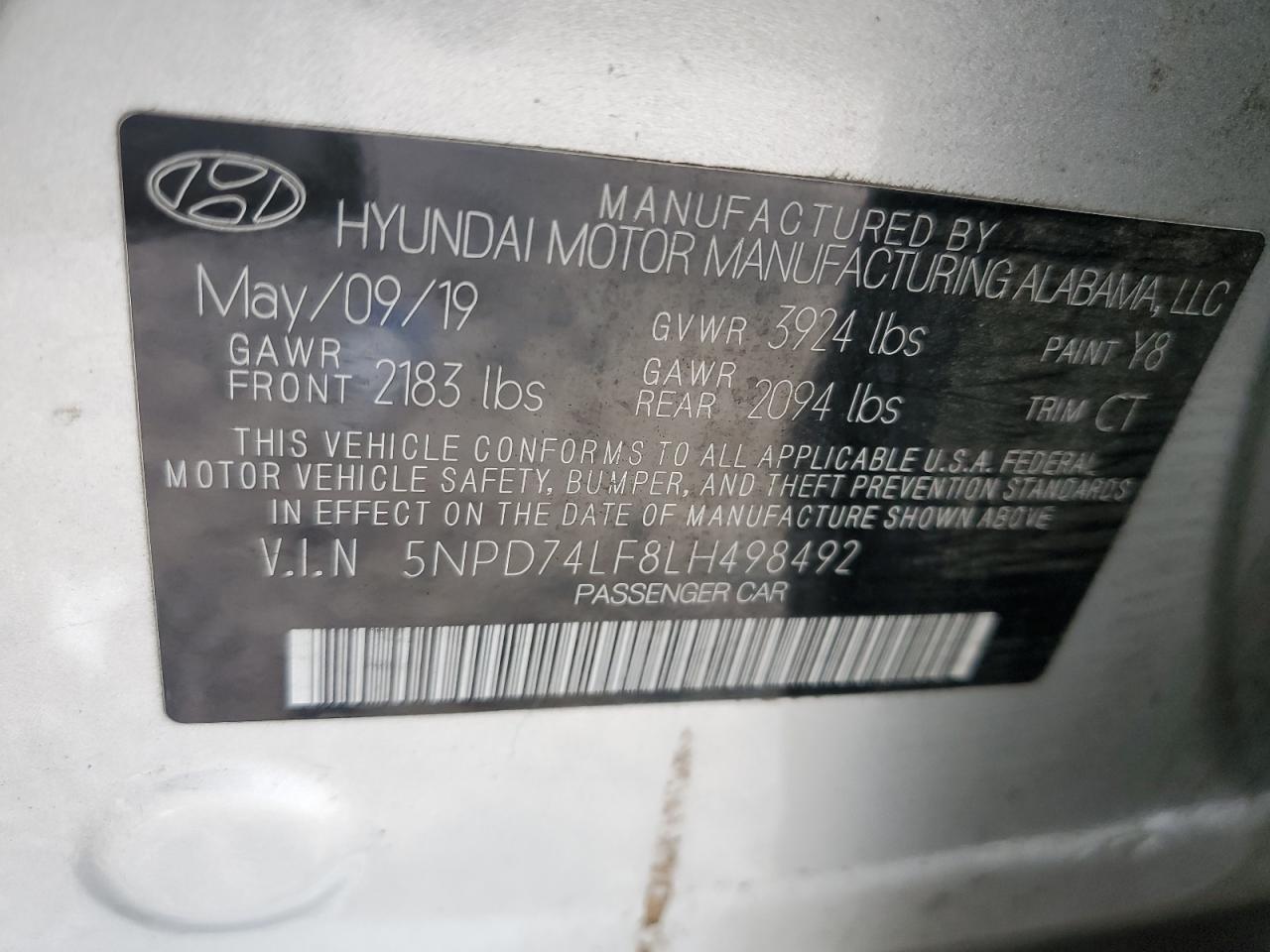 5NPD74LF8LH498492 2020 Hyundai Elantra Se