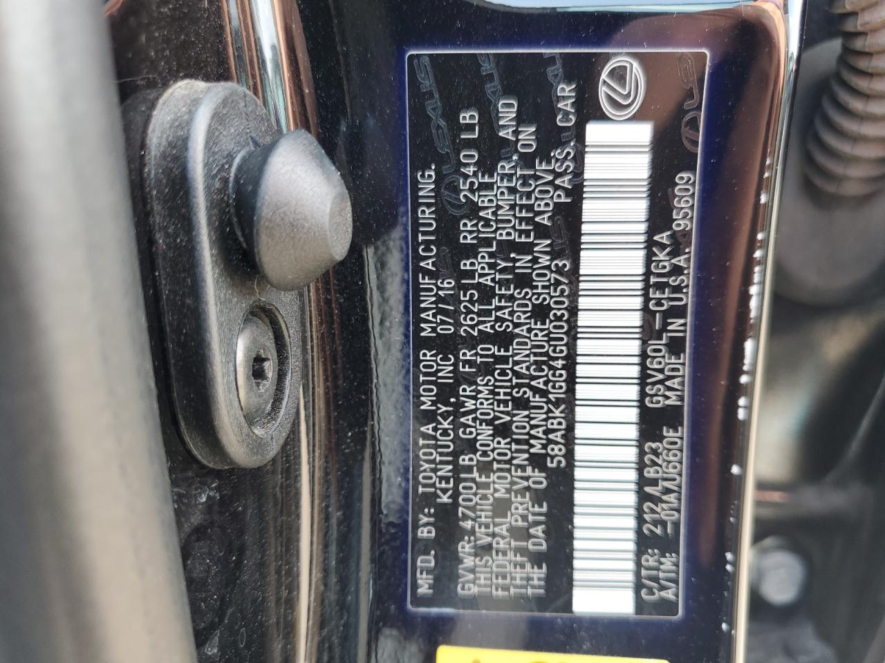 2016 Lexus Es 350 VIN: 58ABK1GG4GU030573 Lot: 64163234