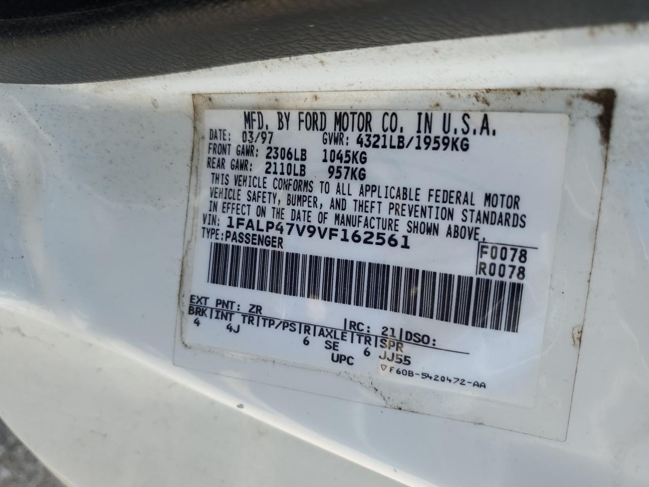 1997 Ford Mustang Cobra VIN: 1FALP47V9VF162561 Lot: 63416024