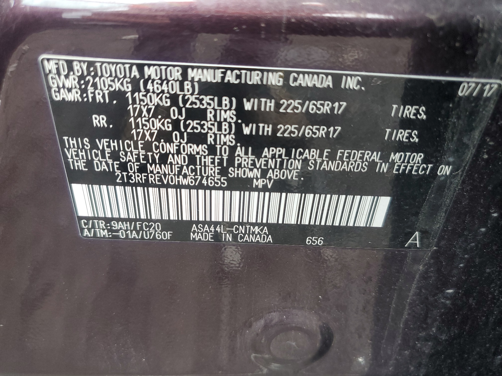 2T3RFREV0HW674655 2017 Toyota Rav4 Xle