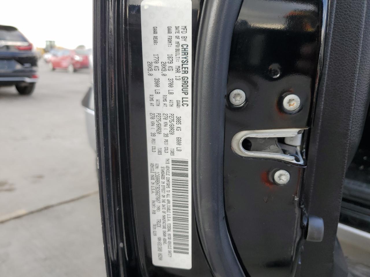 2013 Ram 1500 Laramie VIN: 1C6RR6NT9DS627607 Lot: 63622294