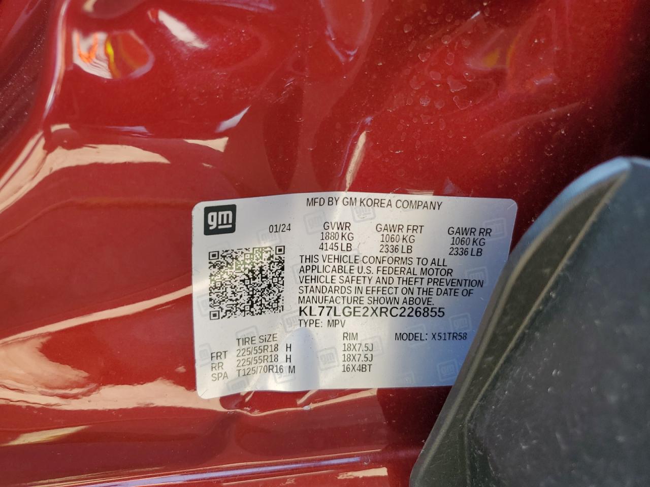 2024 Chevrolet Trax 1Rs VIN: KL77LGE2XRC226855 Lot: 64093944