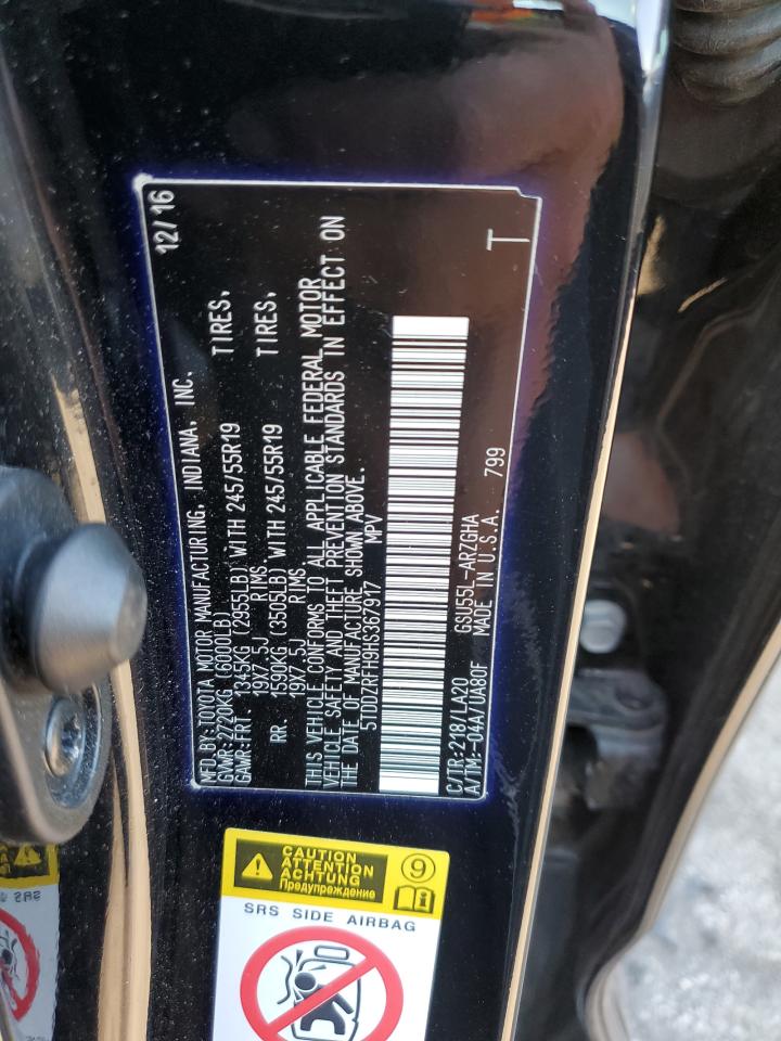 2017 Toyota Highlander Limited VIN: 5TDDZRFH9HS367917 Lot: 63957374