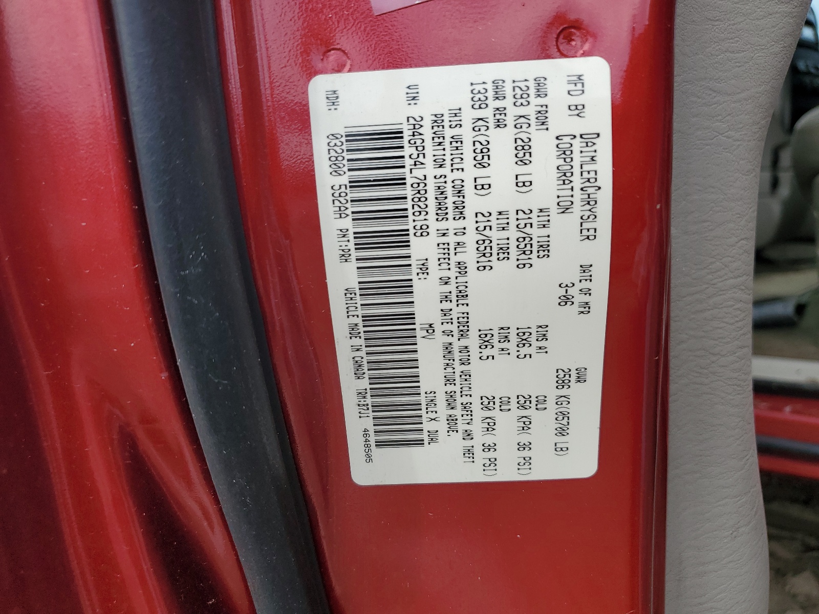 2A4GP54L76R826199 2006 Chrysler Town & Country Touring