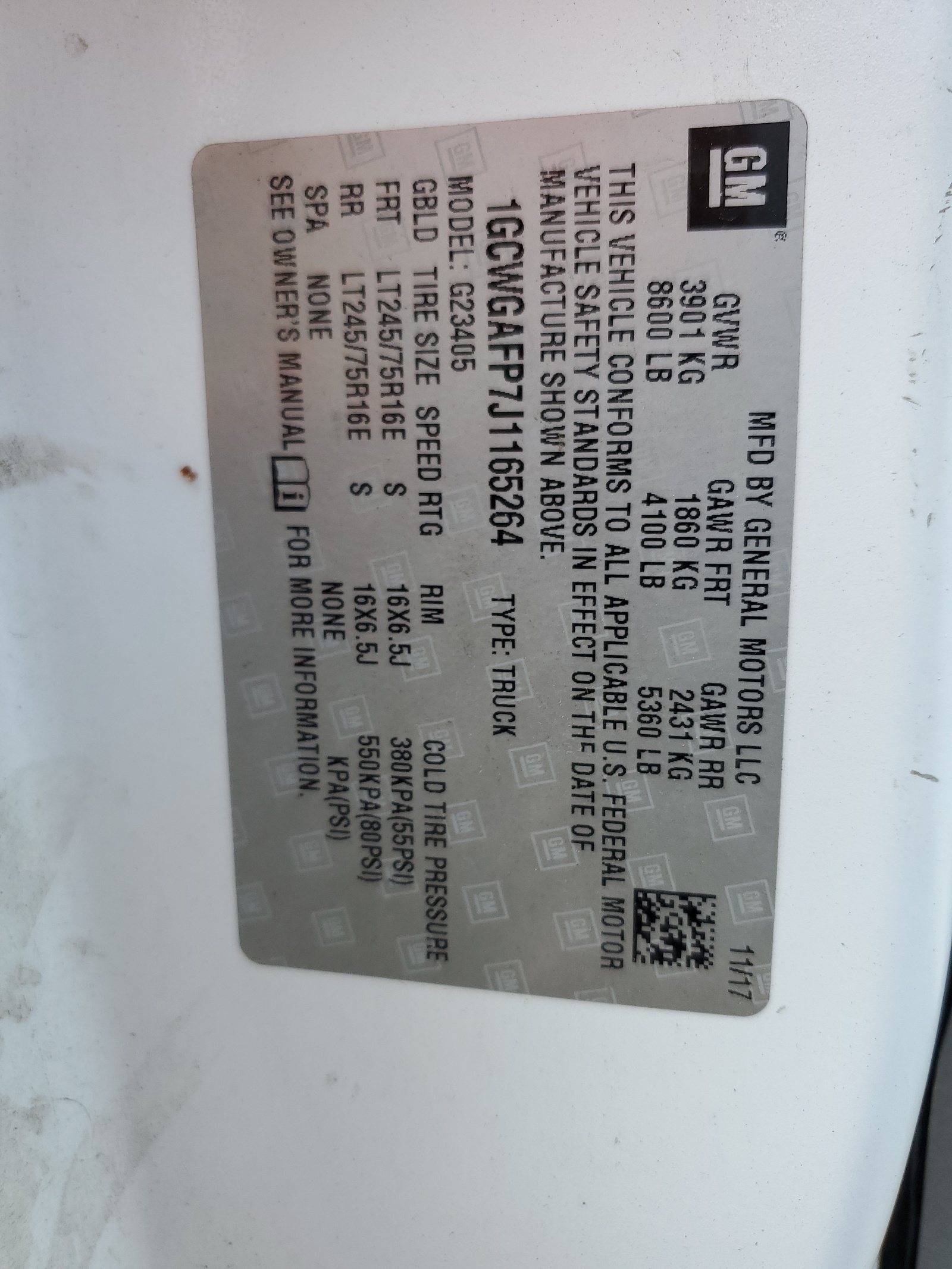 1GCWGAFP7J1165264 2018 Chevrolet Express G2500