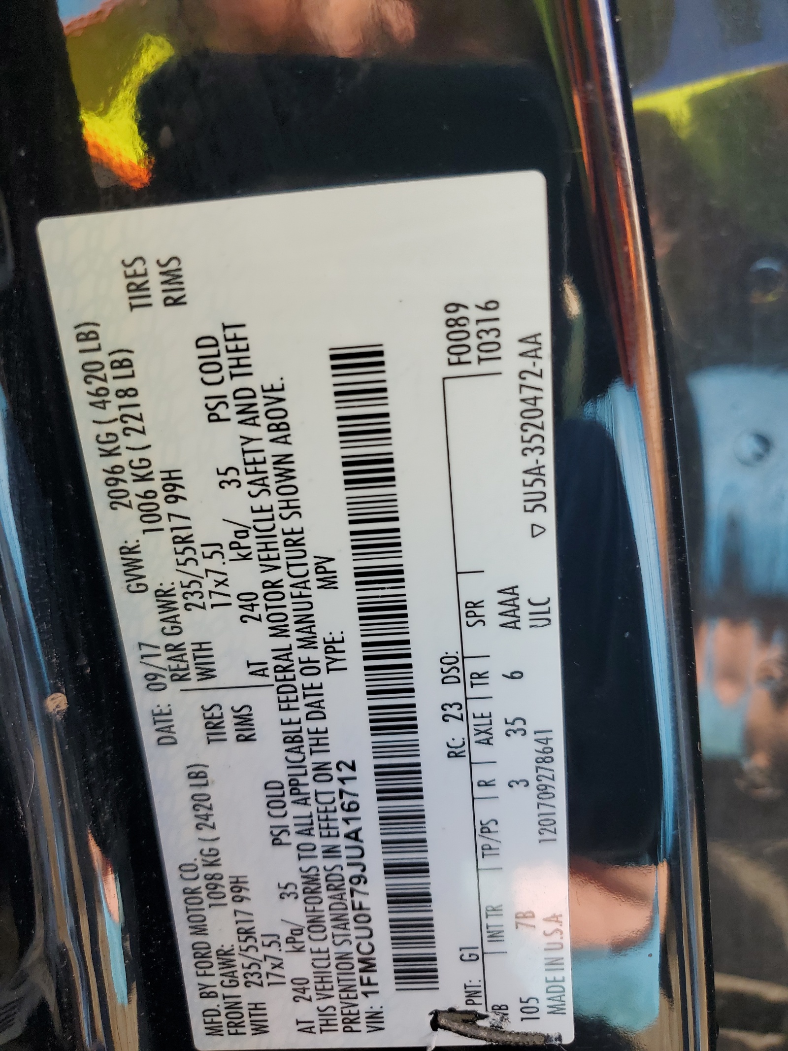 1FMCU0F79JUA16712 2018 Ford Escape S