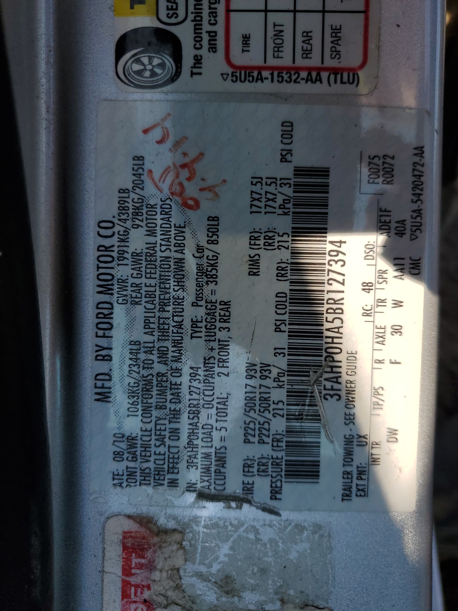 3FAHP0HA5BR127394 2011 Ford Fusion Se