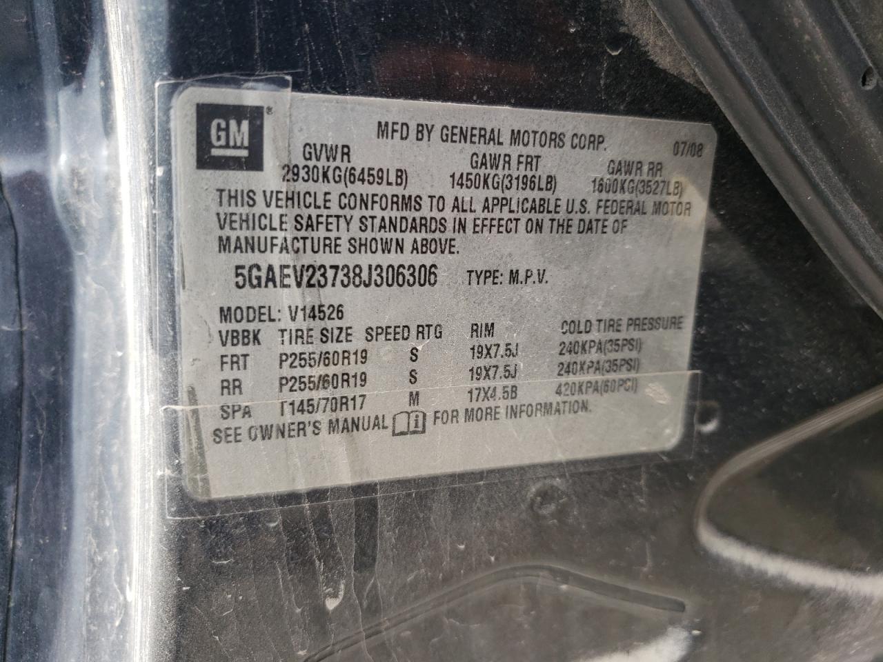 2008 Buick Enclave Cxl VIN: 5GAEV23738J306306 Lot: 63392974