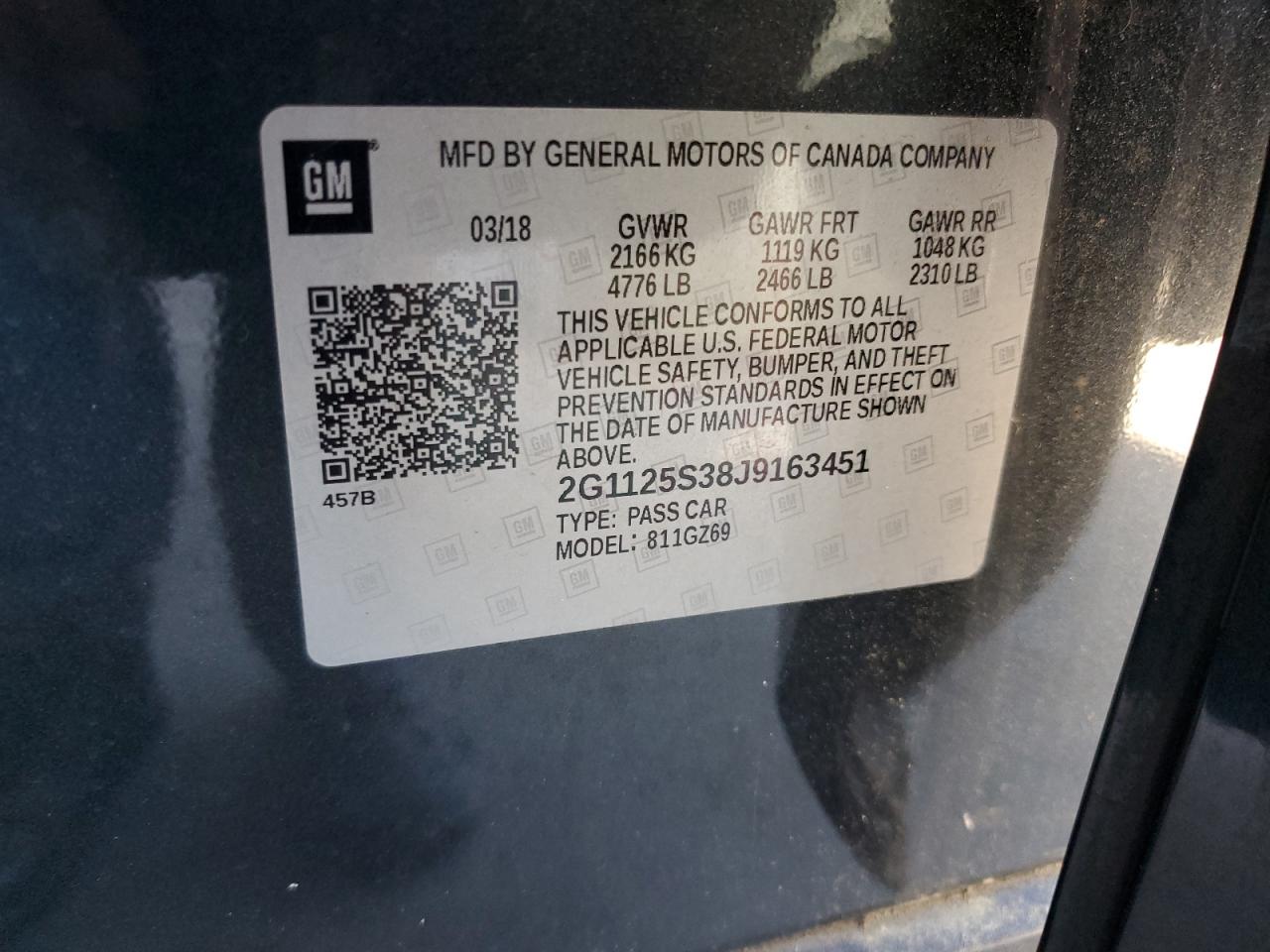 2018 Chevrolet Impala Premier VIN: 2G1125S38J9163451 Lot: 60919754