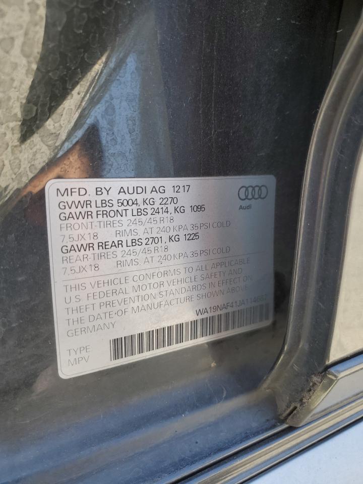 2018 Audi A4 Allroad Prestige VIN: WA19NAF41JA114667 Lot: 63551434