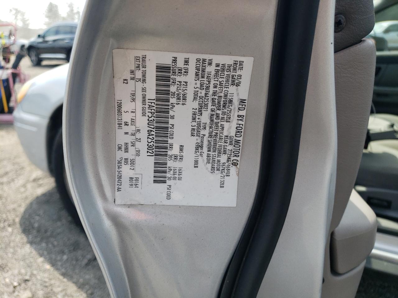 2006 Ford Taurus Se VIN: 1FAFP53U76A253021 Lot: 62247224